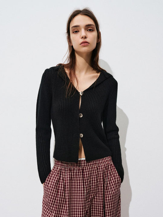 V-Ausschnitt Knopf-Oben Gestrickter Cardigan