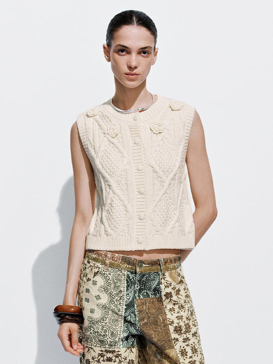 Kurzarm Strickjacke mit Zopfmuster