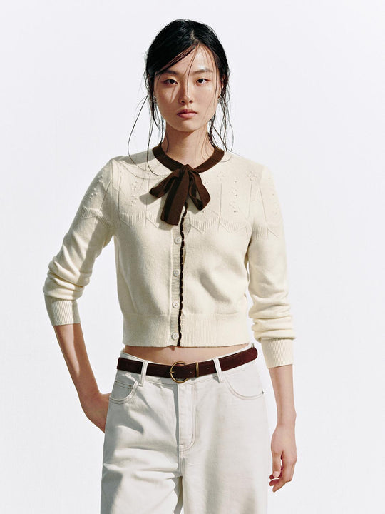 Cardigans en tricot à col cravate contrasté