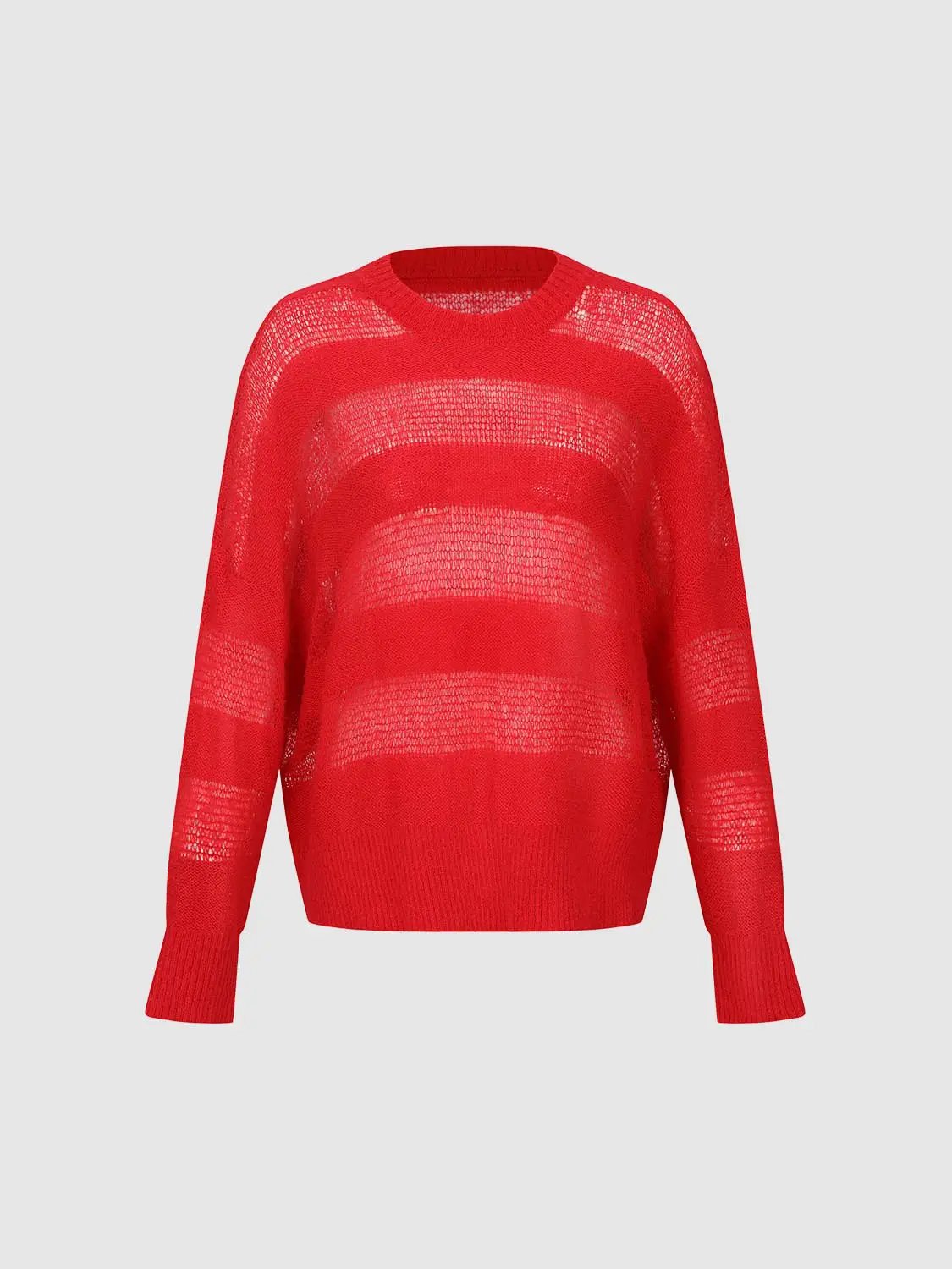 Striped sheer knitted T-shirt by Urban Revivo Fashion in red