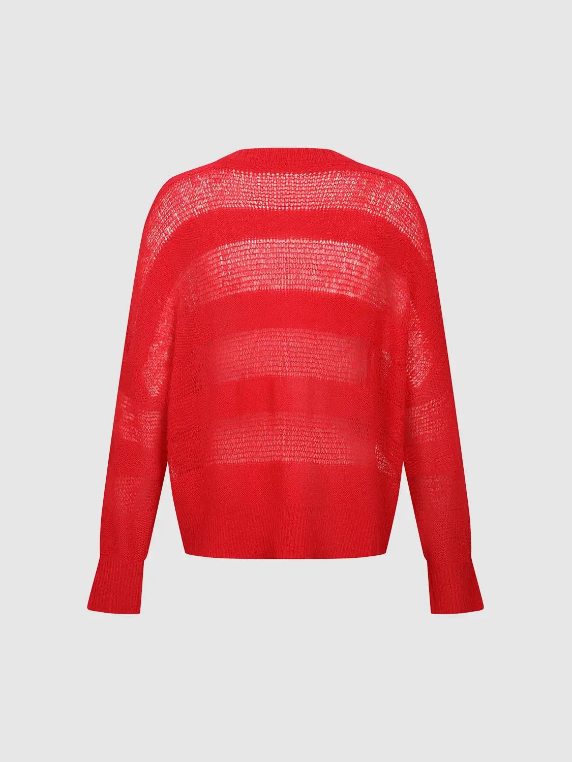 Striped sheer knitted T-shirt red knit top by Urban Revivo Fashion