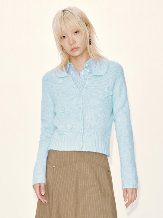 Crochet Floral Applique Knitted Cardigans