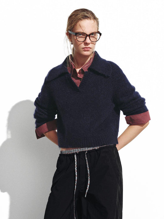 Large Collar Long Sleeve Knitted T-Shirts