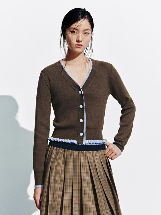 Contrast Trim V-Neck Knitted Cardigans