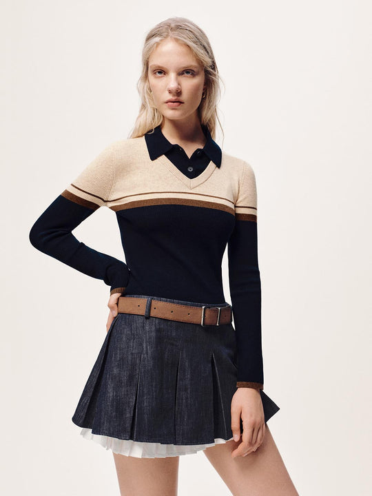 2 In 1 Polo Neck Long Sleeve Knitted T-Shirts