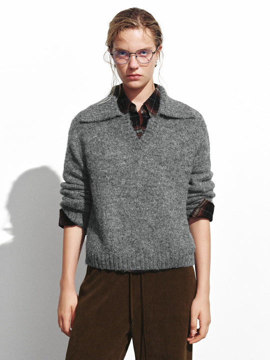 Large Collar Long Sleeve Knitted T-Shirts