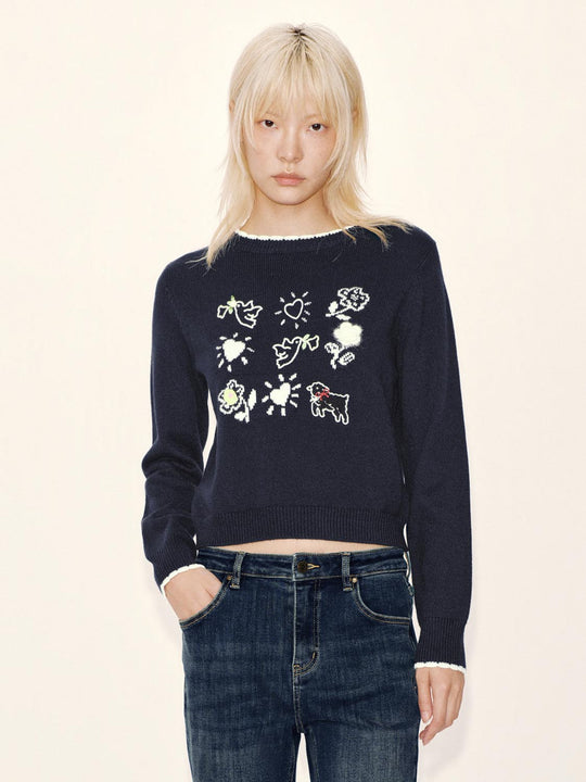 Intarsia Long Sleeve Knitted T-Shirts