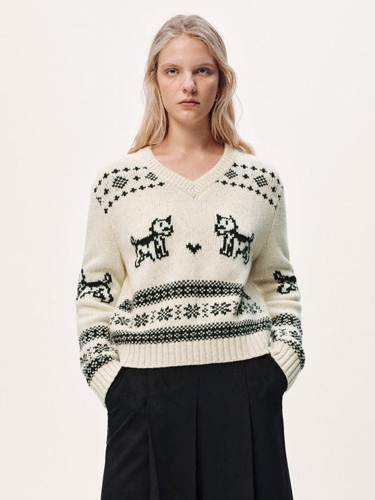 Wool Blend Intarsia Long Sleeve Knitted T-Shirts