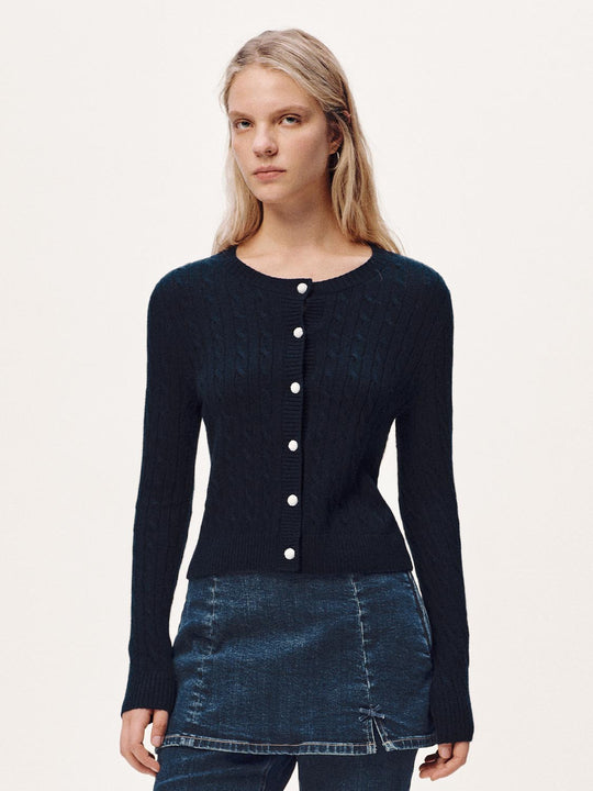 Crew Neck Braided Knitted Cardigans