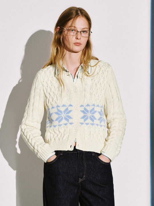 Crew Neck Braid Knitted Cardigans