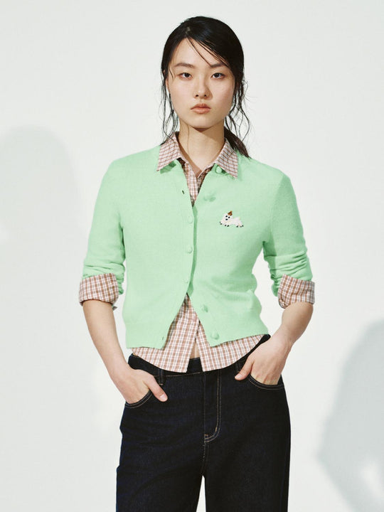 Embroidered Crew Neck Knitted Cardigans