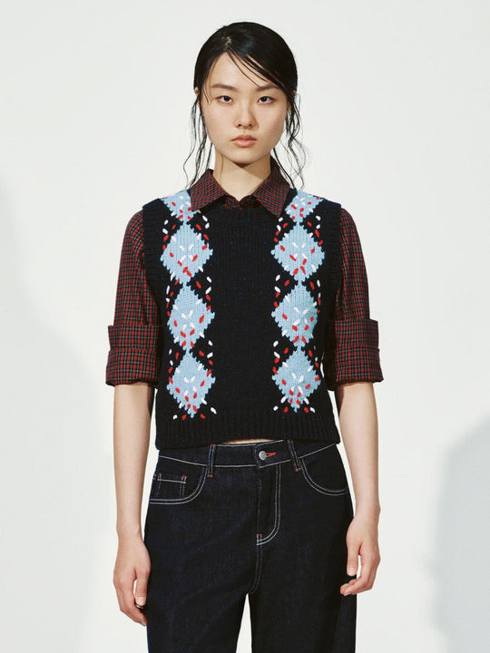 Argyle Intarsia Cropped Vests