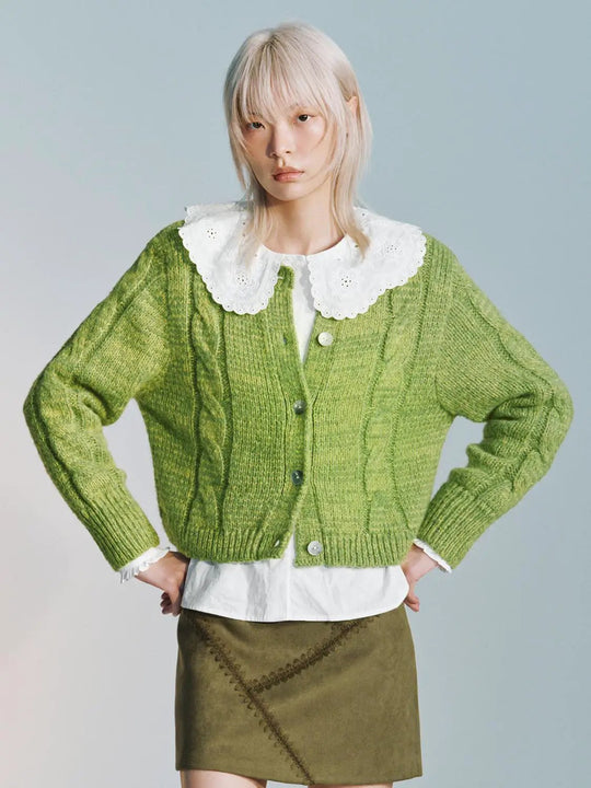 Crew Neck Cable Knitted Cardigans