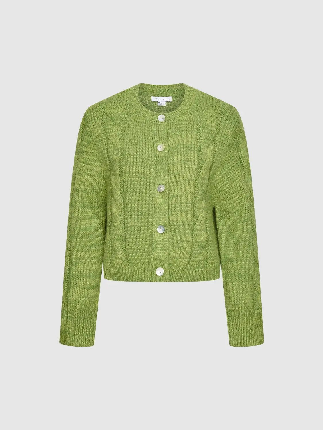 Crew Neck Cable Knitted Cardigans by Urban Revivo Fashion