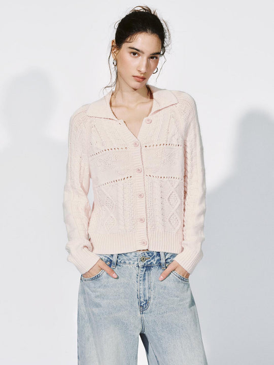 Collared Cable Knitted Cardigan