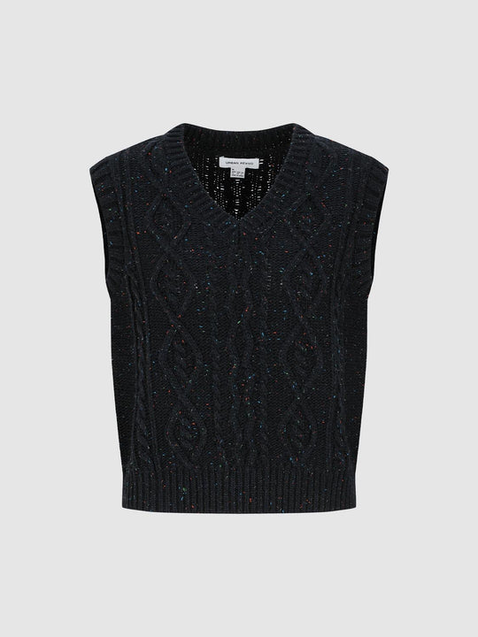 V-Neck Sleeveless Cable Knitted T-Shirts