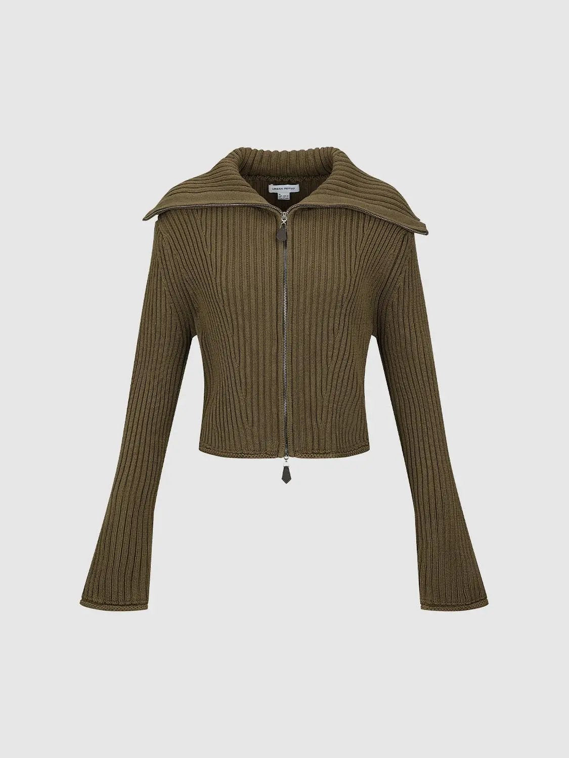 Knit Jacket by Urban Revivo Fashion, brown ribbed knit with front zipper