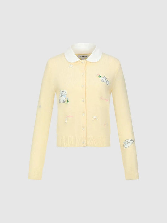 Contrast Collared Intarsia Knitted Cardigans