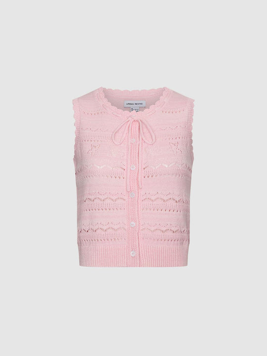 Tie Front Sleeveless Open Knitted Cardigans