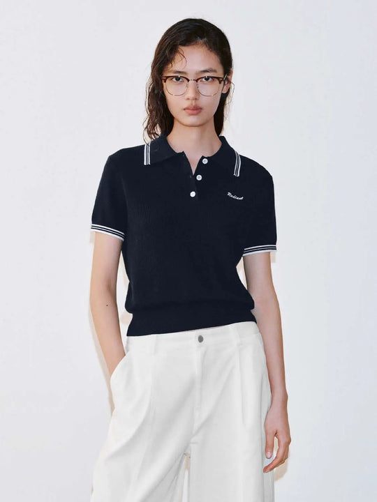 Contrast Trim Polo Neck Knitted T-Shirts