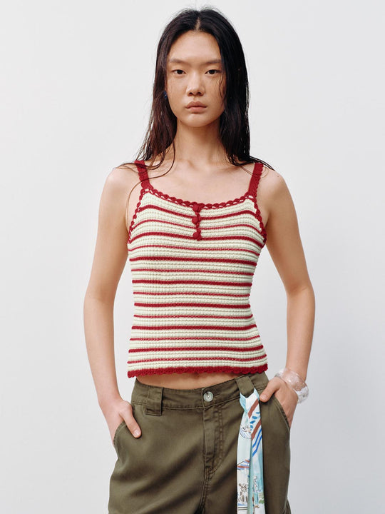 Contrast Striped Strappy Knitted T-Shirts