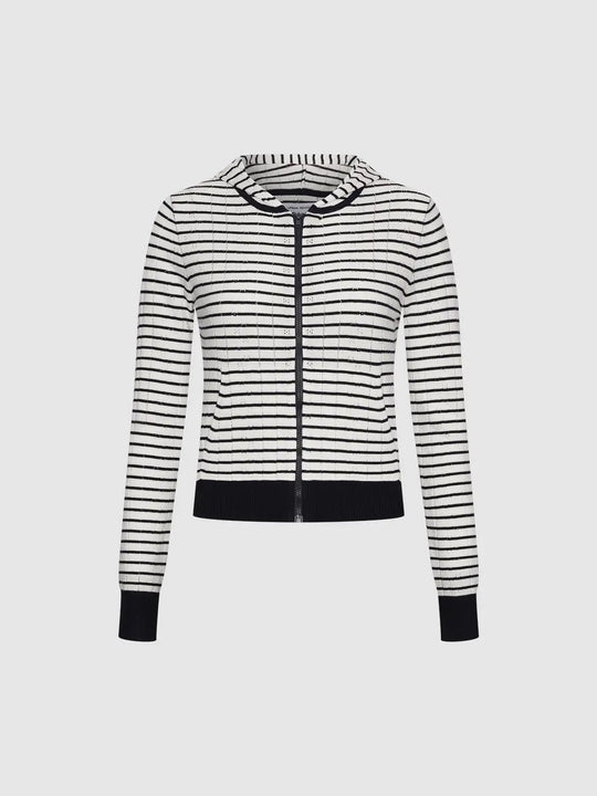 Contrast Striped Hooded Knitted Cardigans