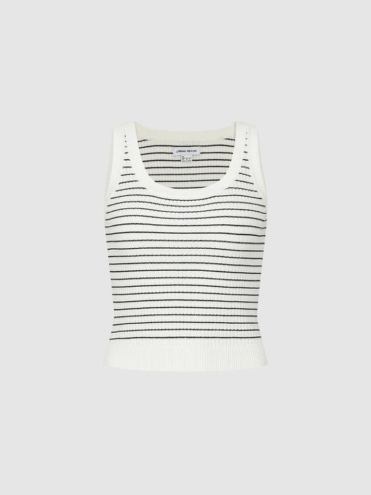 Contrast Striped Sleeveless Knitted T-Shirts