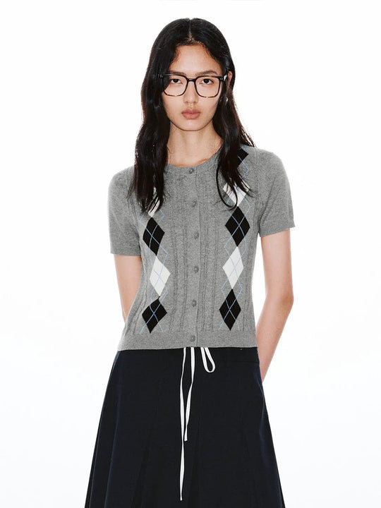 Cotton Argyle Rib Button Front Knitted Cardigans