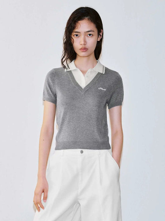 Navy Soft Knit Polo With Striped Collar Polo Shirt