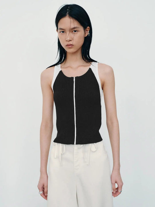 Zip-Up Sleeveless Knitted Cardigans