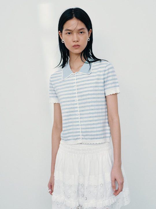 Contrast Striped Short Sleeve Knitted Cardigans