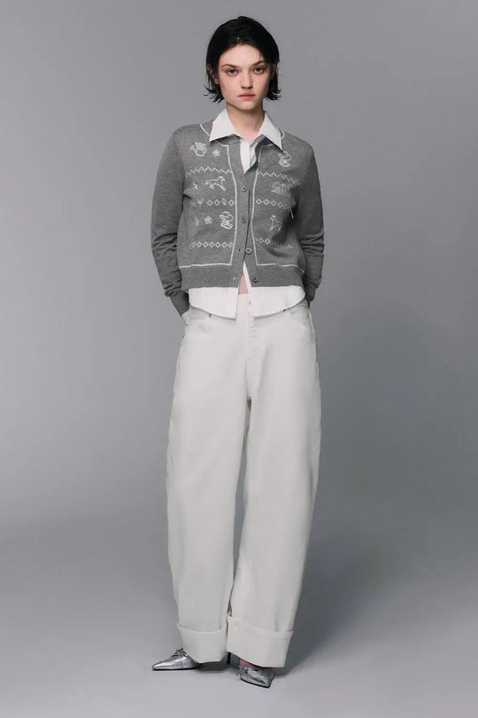 Embroidered Long Sleeve Knit Cardigan