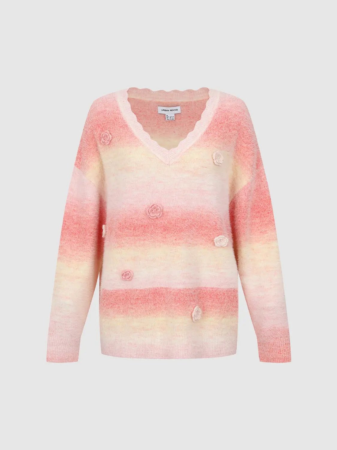 Knitted T-Shirts Urban Revivo Fashion pink gradient knit with floral rosette embellishments