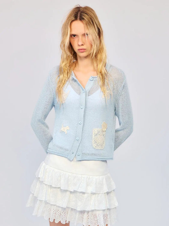Delicate Lace Patchwork Knit Cotton Cardigan