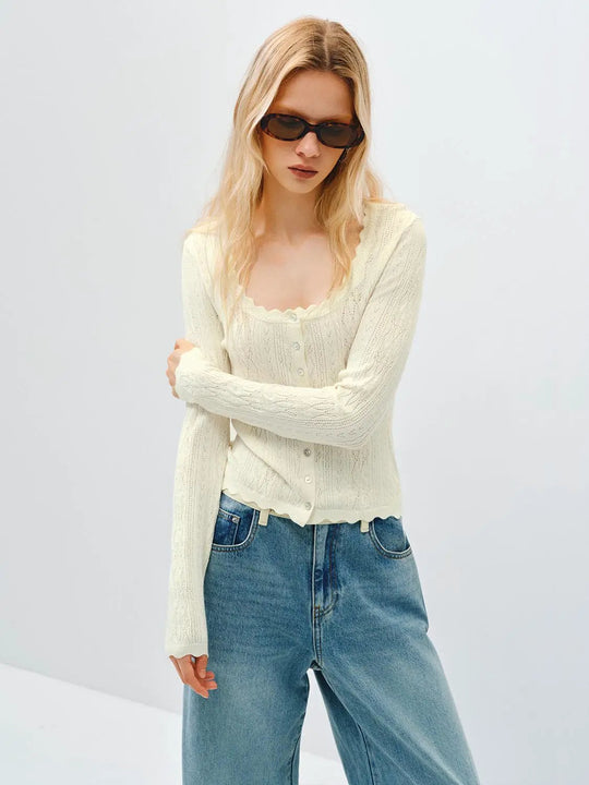 Textured Cable Knit Long Sleeve Cardigan