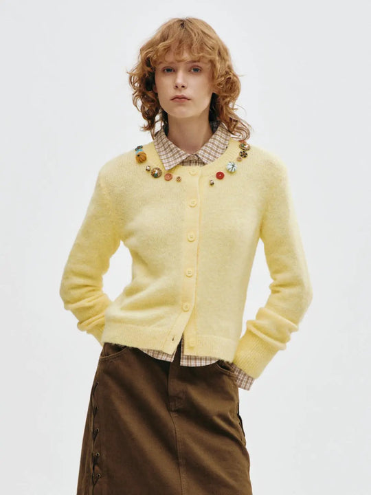Knitted Bobble Detail Long Sleeve Cardigan