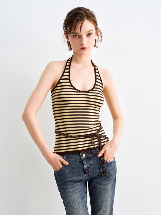Striped Halter Neck Knit Cami Top