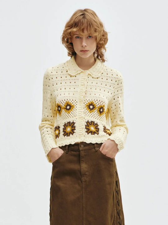 Floral Button Front Long Sleeve Knit Cardigan