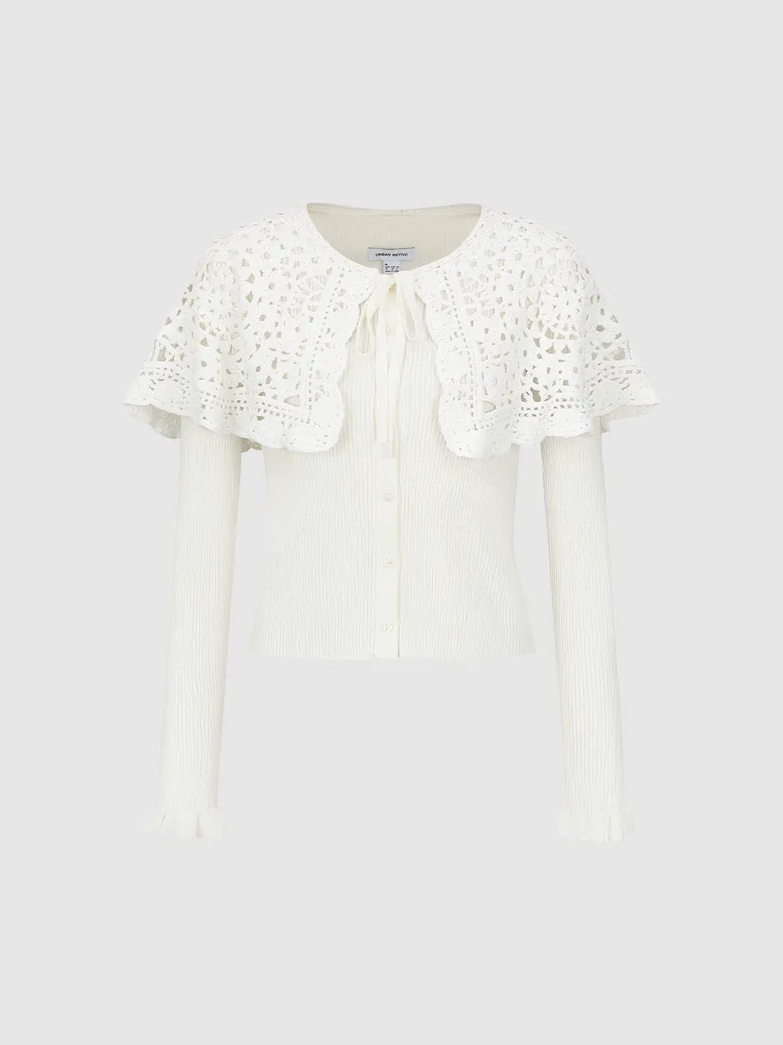 Knit jacket cardigan in white with a lace cape by Urban Revivo Fashion