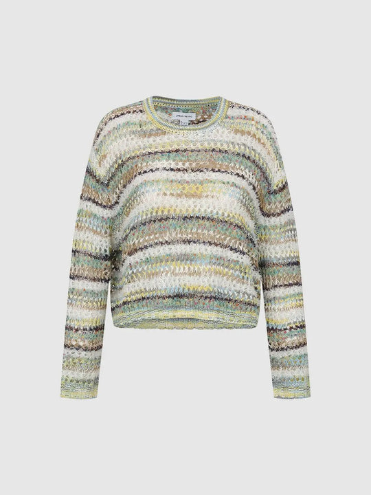 Textured Striped Crew Neck Long Sleeve Sweater