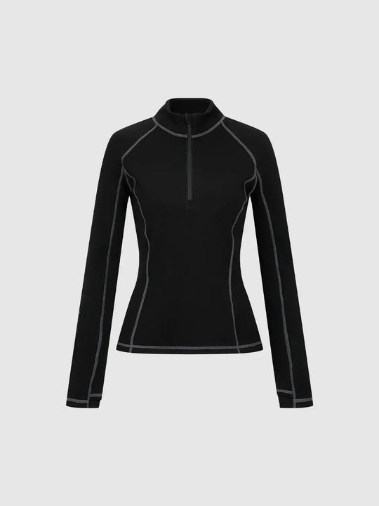 Seamed Stitch Detail Stretch Half Zip Knit Top