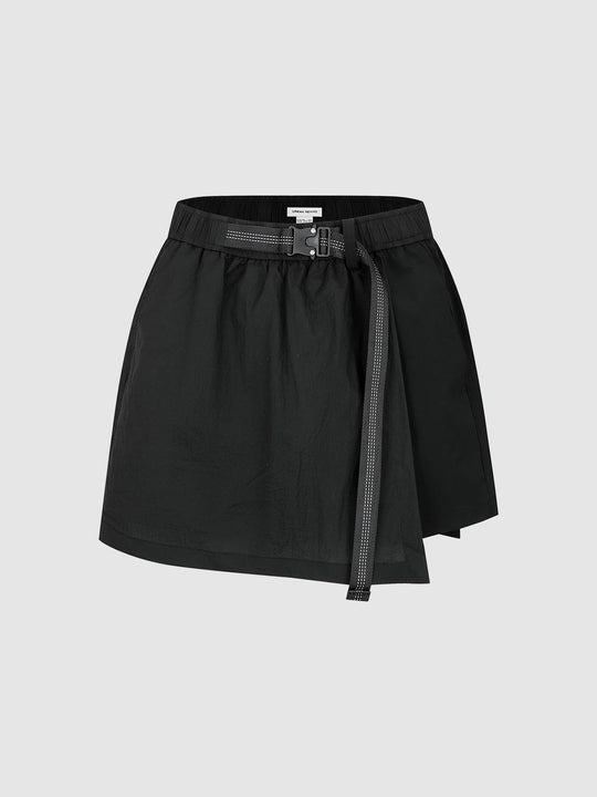 Pull On Belted Wrap Straight Mini Skirts