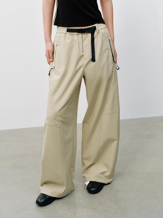Pull On Zip Pocket Belted Barrel Leg Pants