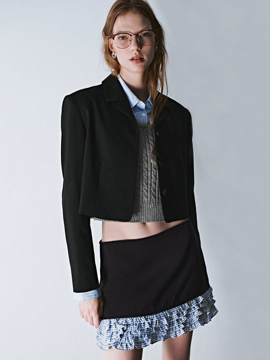 Blazer droit court à revers crantés