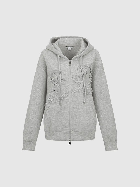 Ruffle Detail Drawstring Hooded Jackets