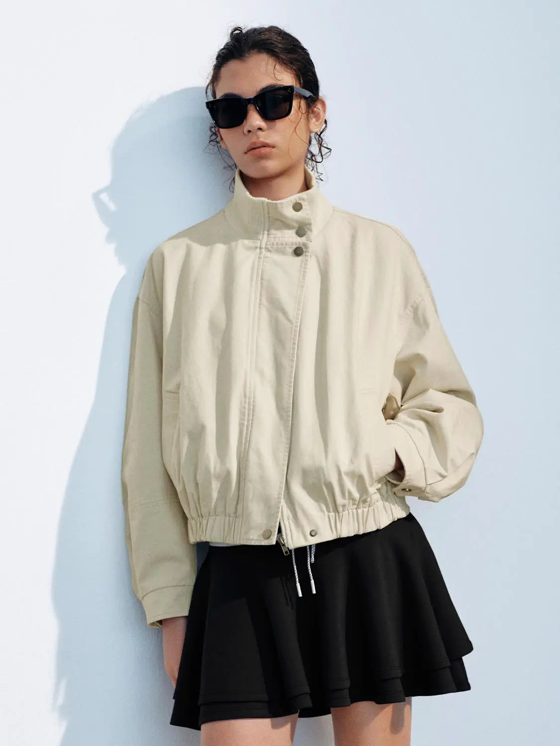 Padded jacket in beige by Urban Revivo Fashion with high collar