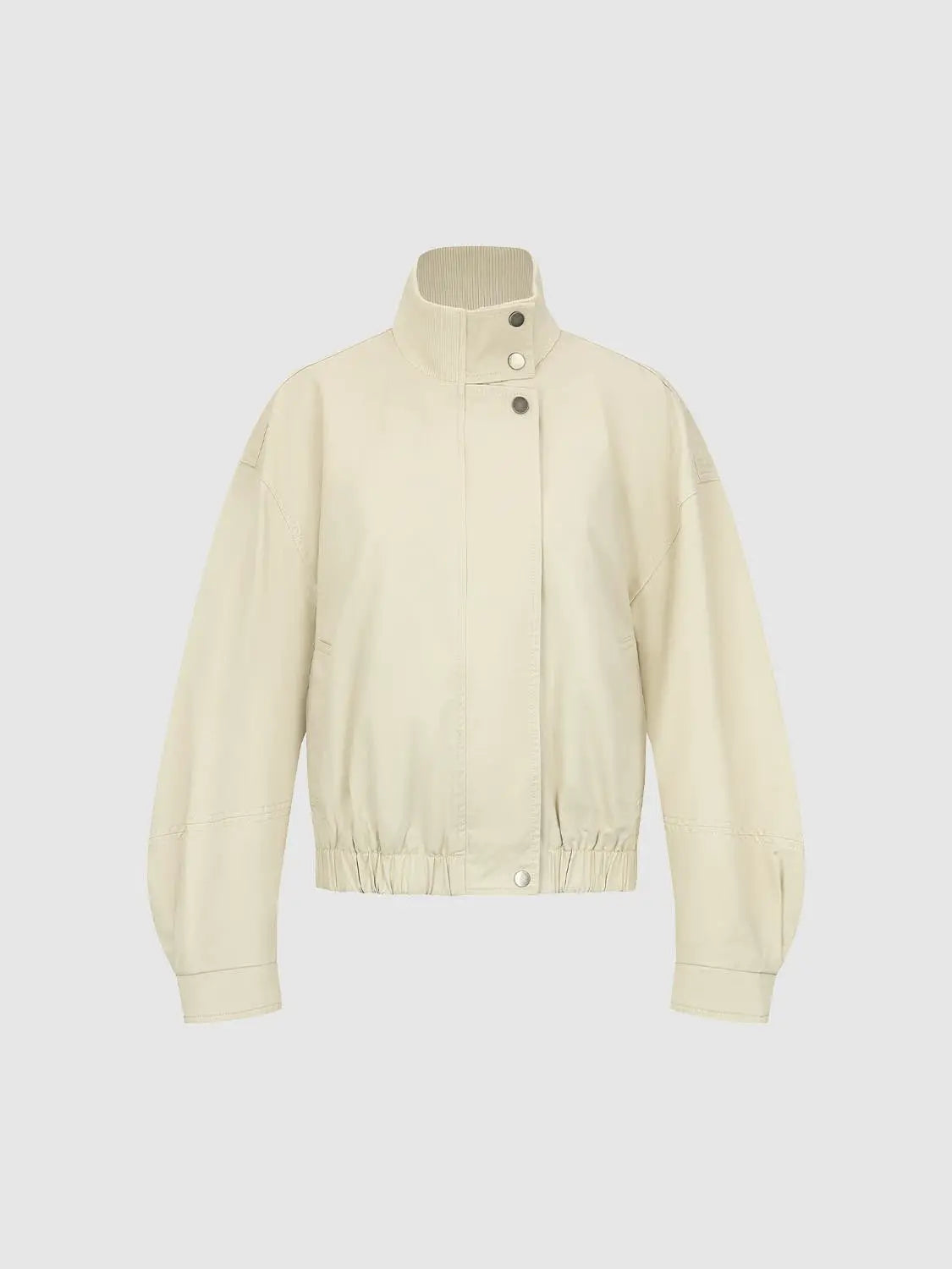 Padded jacket by Urban Revivo Fashion, beige, ribbed stand collar, elastic hem.
