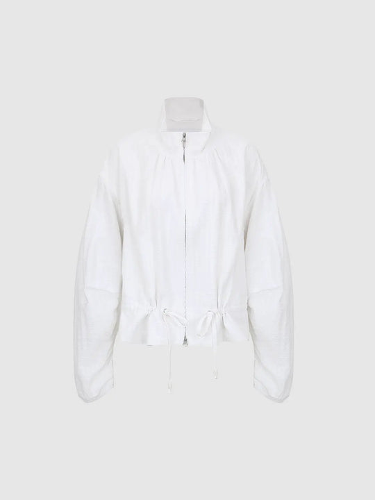 Stand Collar Zip Front Drawstring Hem Jacket