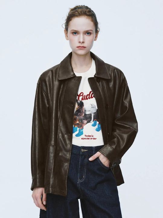 Zip Front Regular Shirt Collar Long Sleeve Jacket
