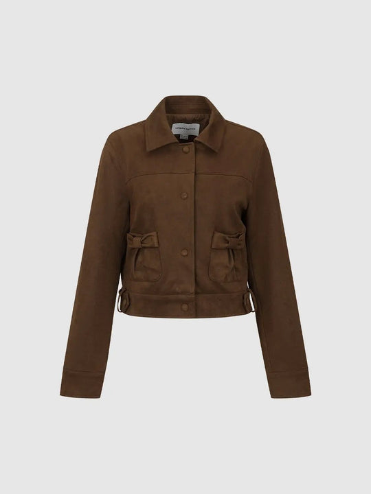 Shirt Collar Bow Detail Tie Hem Long Sleeve Jacket